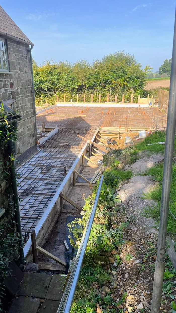 Reinforced concrete slab with rebar lattice on a residential site