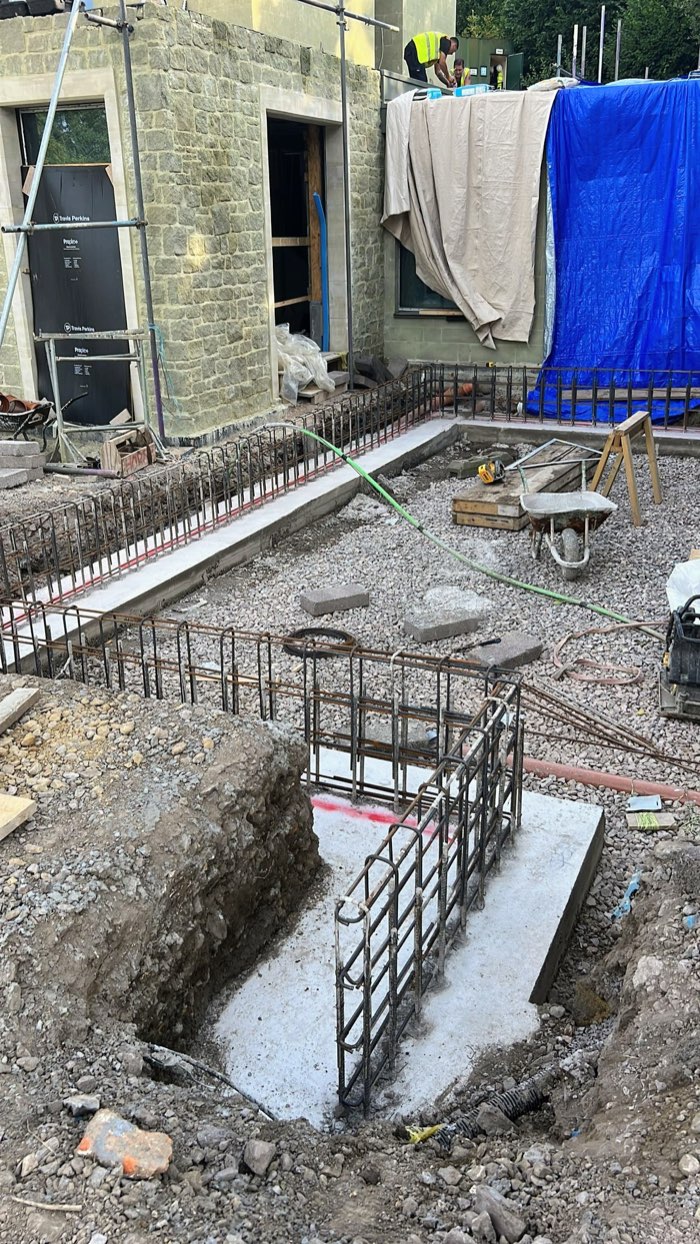 Large-scale concrete formwork on a commercial project